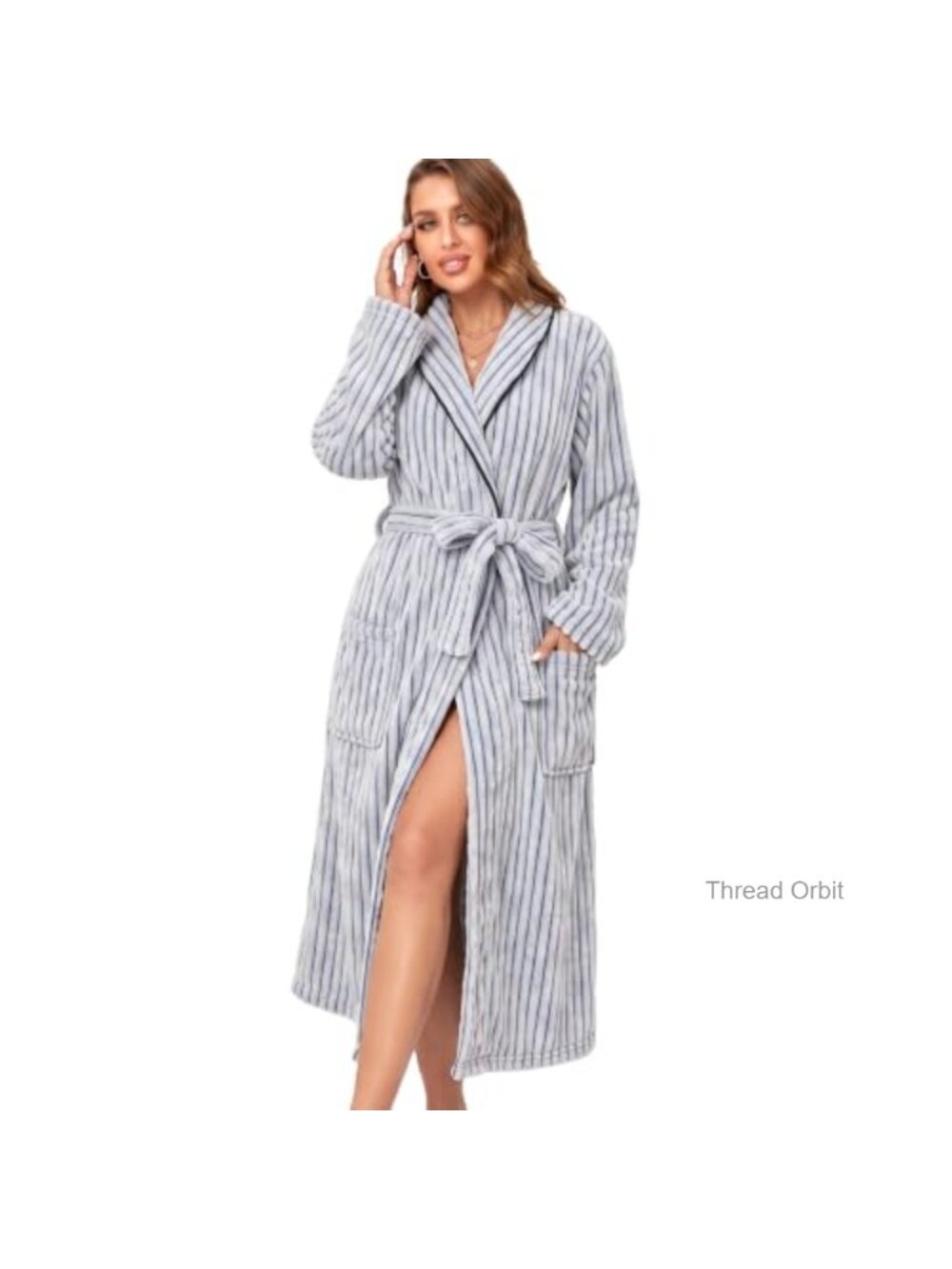 RONGTAI Women's Plush Fleece Robe, Long Shawl Collar Bathrobe, Cozy Lounge